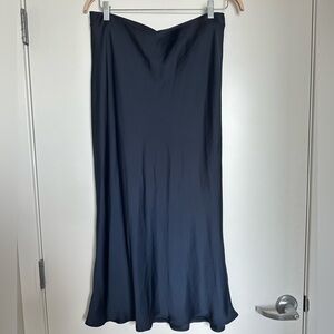 Zara Satin Midi Skirt in Navy, Size XL